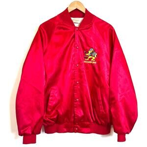 Vintage Mens Satin Bomber Jacket Size XXL Red Embroidery Retro Workwear Lion USA